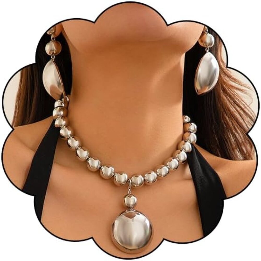 Chunky Gold Statement Jewelry Set For Women Oversized Geometric Hammered Gold Ea